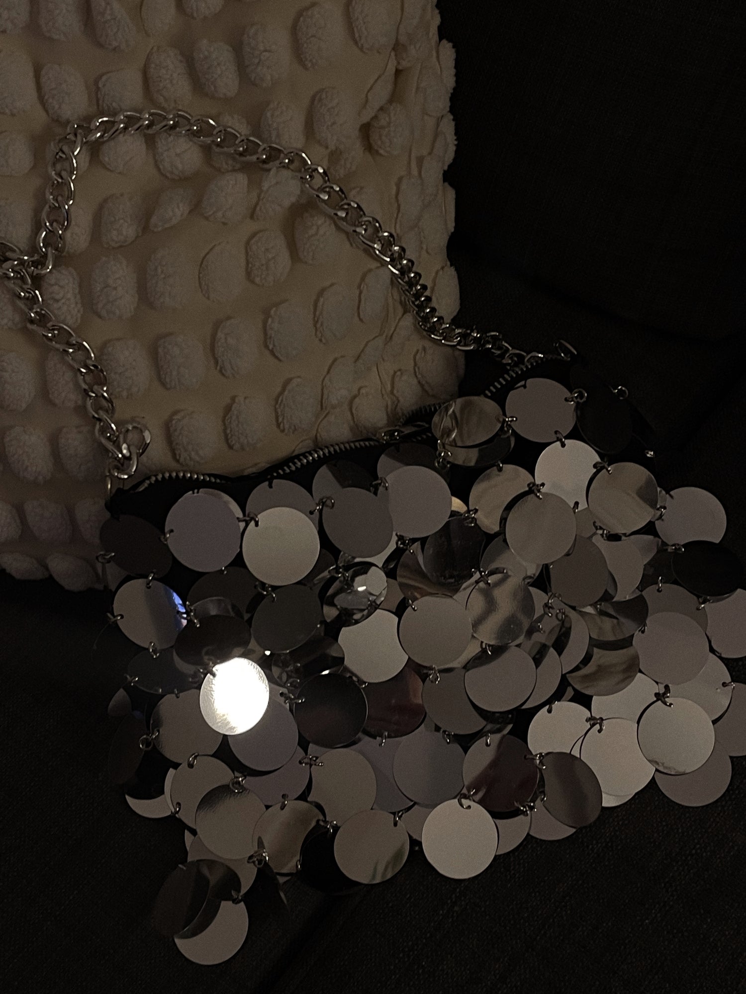 Sequin Bag. Silver Disc Sequin Purse. Party Bag.