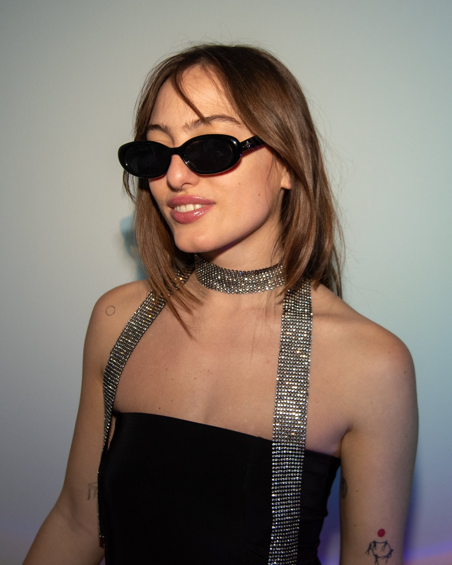 Chainmail Necklace Scarf. Crystal Mesh in Black