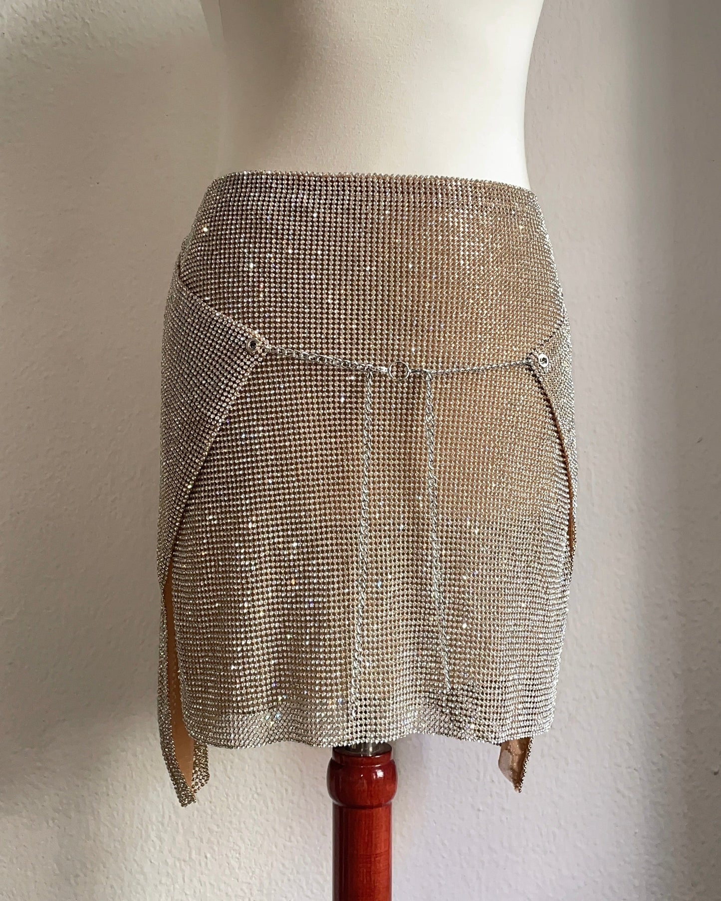 Crystal Chainmail Mesh Skirt in Gold
