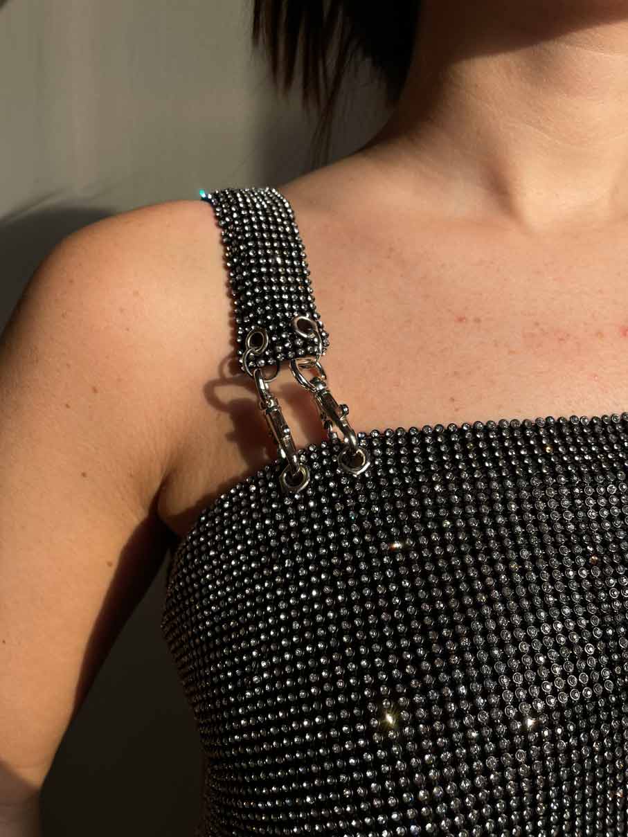 Lust Crystal Top - Black & Silver