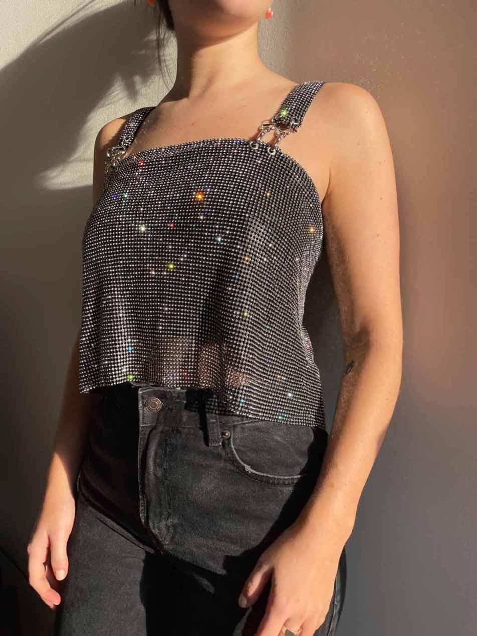 Lust Crystal Top - Black & Silver