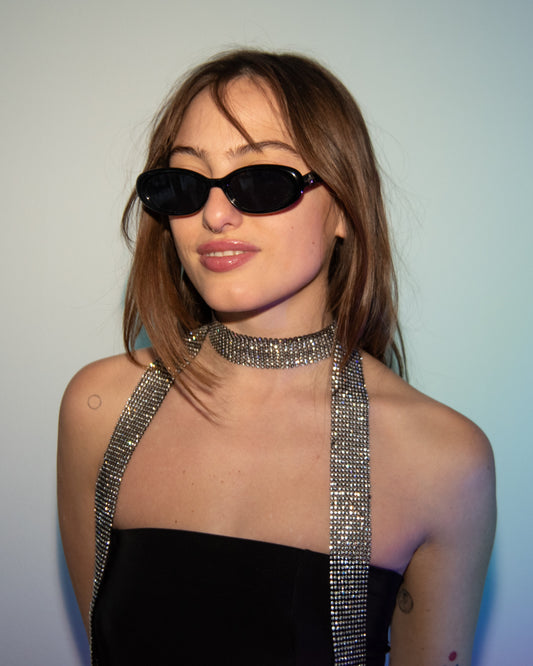 Chainmail Necklace Scarf. Crystal Mesh in Black