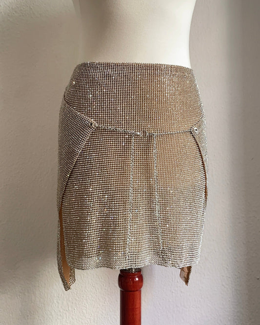 Crystal Chainmail Mesh Skirt in Gold