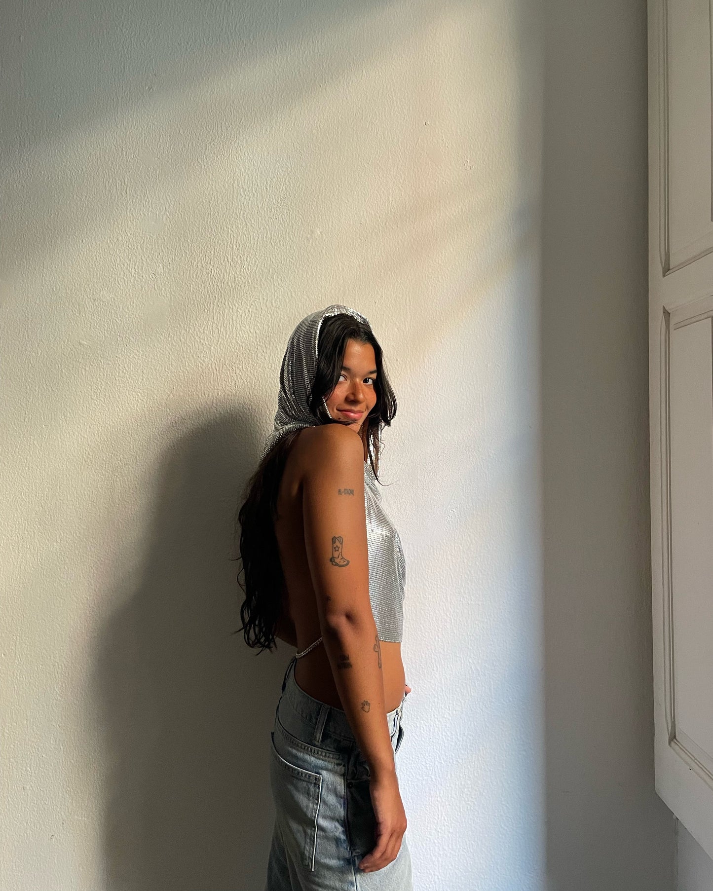 Chainmail Mesh Sequin Hood Top