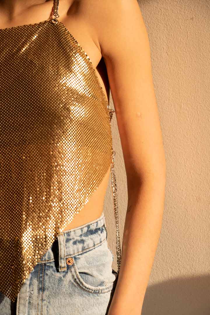 Chainmail Top, Top Asteria Metallic-Gold